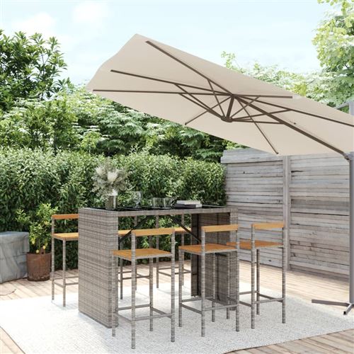 Vidaxl Ensemble De Bar Jardin 7 Pcs Gris Poly Rotin/Bois Massif Acacia