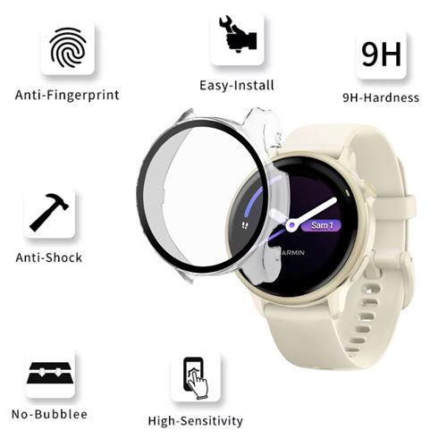 Coque Protection Garmin Vivoactive 5 - PC Ultra Mince + Verre Trempé - 360° Anti-rayures - Noir - Installation Facile