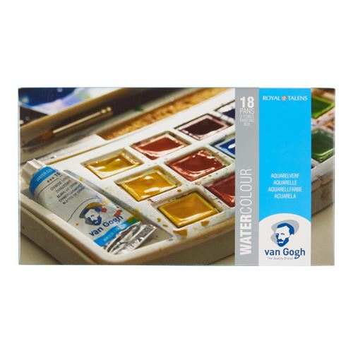 Boîte de 18 demi-godets - Peinture aquarelle - Couleurs assortis - Van Gogh