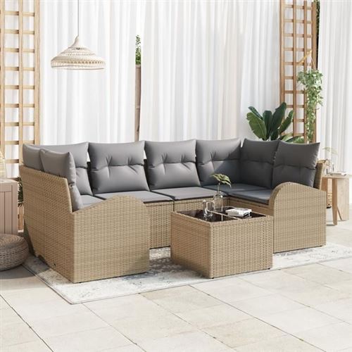 Non Communiqué Beige Ensemble De Canapés De Jardin 7 Pièces Avec Coussins En Poly Rattan 3354609