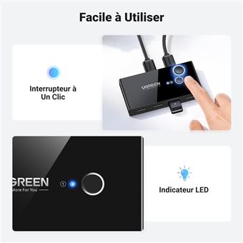 Commutateur USB 3.0 – 2 Ordinateurs Partagent 4 Périphériques, Clavier, Souris, Imprimante, Disque Dur
