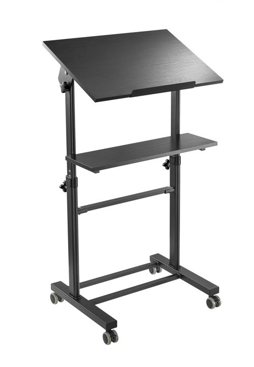 Pupitre Mobile Réglable En Hauteur 103-124 Cm - Plateau Incliné, 4 Roues - Pour Conférences, église, Salle De Classe