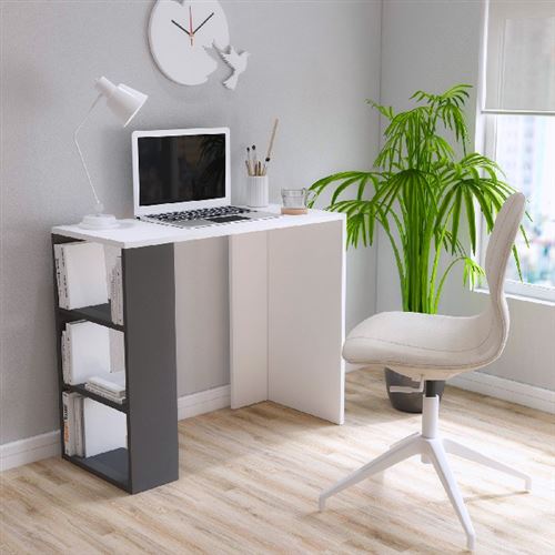 HOMEMANIA Bureau Rosa - Blanc, Anthracite - 90 x 40 x 75 cm
