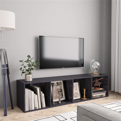 vidaXL Bibliothèque/Meuble TV Gris brillant 143 x 30 x 36 cm