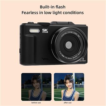 Appareil Photo Numérique 5K 75MP Pour Vlogging – Écran Rotatif 180°, WiFi, Zoom 18x, Carte SD 64Go Offerte, Mode Webcam, Trépied Compatible – Rose