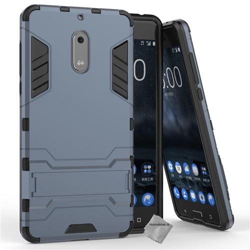 Housse etui coque rigide anti choc pour Nokia 6 avec verre trempe - BLEU FONCE