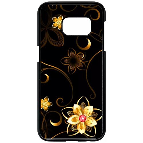 Coque Samsung Galaxy S7 Fleur D Or Fond Noir