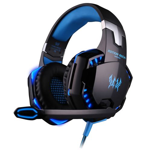 EACH G2000 Casque de jeu avec la lumière de basse de stéréo de microphone Mic Bleu