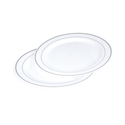 set 6 assiettes plastiques blanches ps lisere argent ø19cm