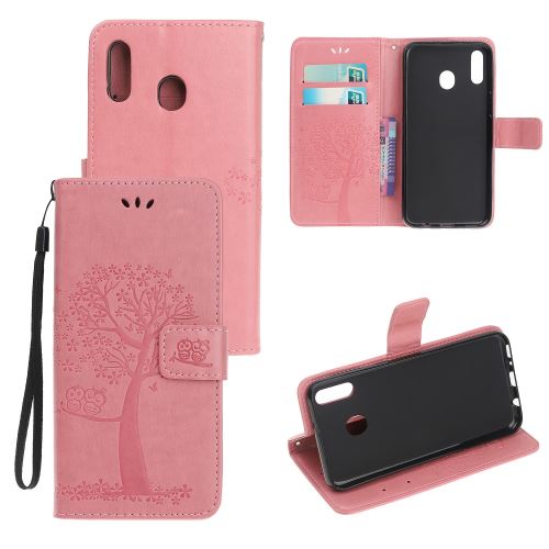 Etui en PU hibou des arbres rose pour votre Samsung Galaxy M40