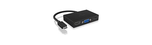 ICY BOX IB-DK2104-C, DisplayPort,HDMI,VGA, 3840 x 2160 pixels, Noir, Noir, Acrylonitrile-Butadiène-Styrène (ABS), 0,15 m