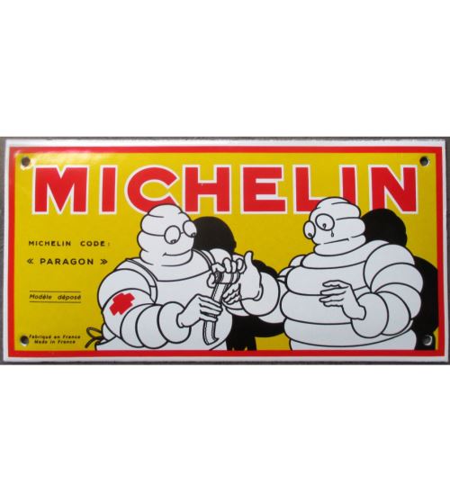 mini plaque emaillée michelin avec 2 bibendum pansement 20x10 cm deco garage