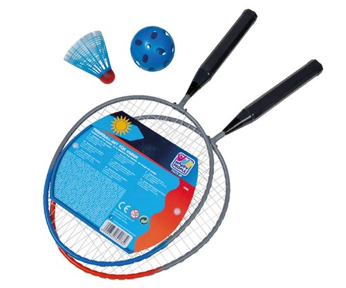 Happy People set badminton 45 cm navette/ballon gris/bleu 4 pièces