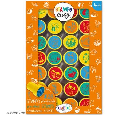 Kit de tampons enfant pré-encrés Stampo Easy - Animaux de la ferme - 28 pcs