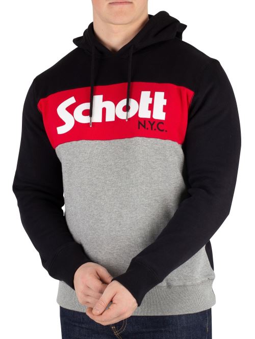 Schott Homme Sweat à capuche graphique, Noir