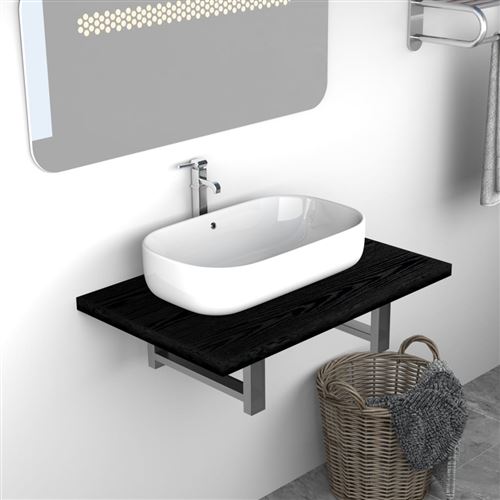 Étagère murale de salle de bain pour bassin Noir 60x40x16,3 cm