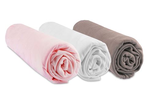 Lot de 3 Draps housse Bambou - 60x120 - rose blanc taupe