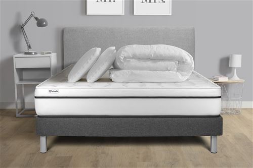 VITALIT Pack sommier kit matelas M&eacute;moire de forme 200x200 Gris Complet