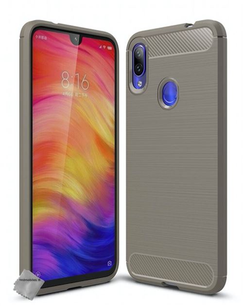 Housse etui coque silicone gel carbone pour Xiaomi Redmi Note 7 + verre trempe - GRIS - htdmobiles