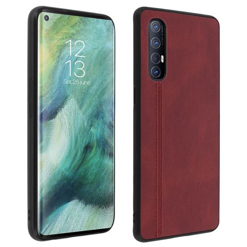 Avizar Coque Pour Oppo Find X2 Neo Rigide Contour Bumper Silicone Effet Cuir Rouge