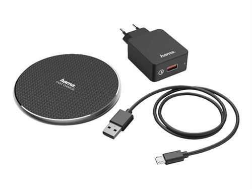 Hama QI-FC10 - Plot de charge sans fil + adaptateur secteur - 10 Watt - 2 A - Fast Charge - noir