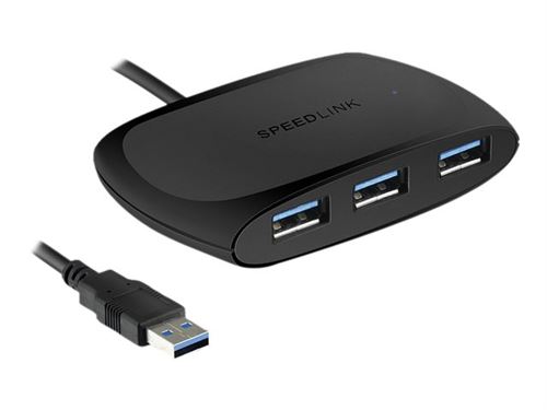 Speedlink SNAPPY USB Hub, 4-Port, USB 3.0, Active - Hub USB Actif avec Bloc d'Alimentation, Noir
