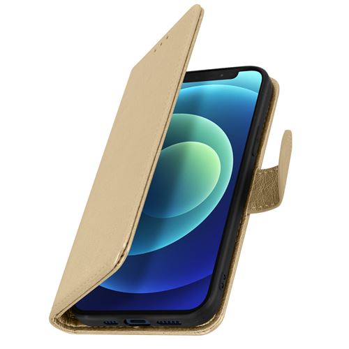 Avizar Étui pour iPhone 12 Mini Folio Intégrale Porte-carte Fonction Support or
