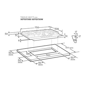 Scholtès SOTG1730W - Table de cuisson au gaz - 5 plaques de cuisson - Niche - largeur : 56 cm - profondeur : 48 cm - blanc