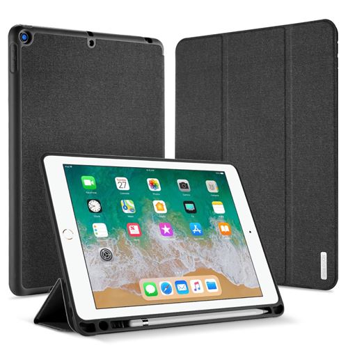 Etui en PU tissu tri-pli intelligent noir pour votre Apple iPad 9.7-inch (2018)/9.7-inch (2017)