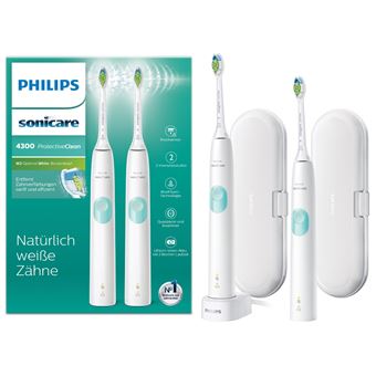 Philips sonicare hx6807 35 protect ive- clean 4300 brosse à dents électrique avec technologie sonique double pack, blanc,