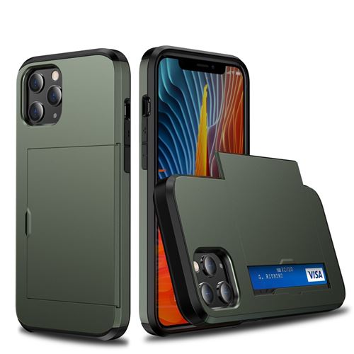 Coque en TPU slide hybride avec porte-carte vert armé pour votre Apple iPhone 12 Pro Max 6.7 pouces