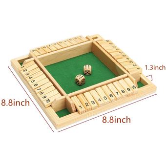 Deluxe 4 Player Shut The Box Jeu de table en bois Jeu de dés classique