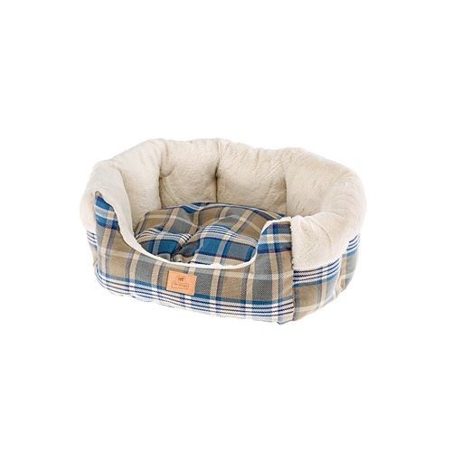 Comparer les prix de Ferplast couchage pour chiens et chats ETOILE 2, divan pour animaux avec coussin, écossais, fourrure douce et écologique, lavable, 45x46x20, bleu
