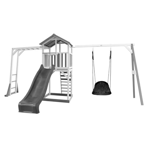 AXI Structure de jeu Beach Tower Blanc Gris cadre escalade balancoire Nid ovale Roxy Toboggan Gris