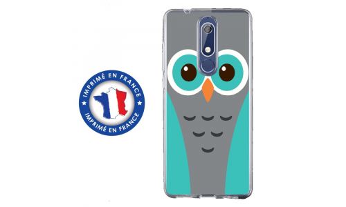Coque souple pour Nokia 5-1 avec impression Motifs chouette bleue et grise