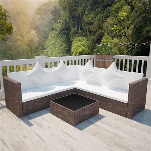 Vidaxl Marron Salon De Jardin Modulable Acier 4 Personnes 4 Pieces