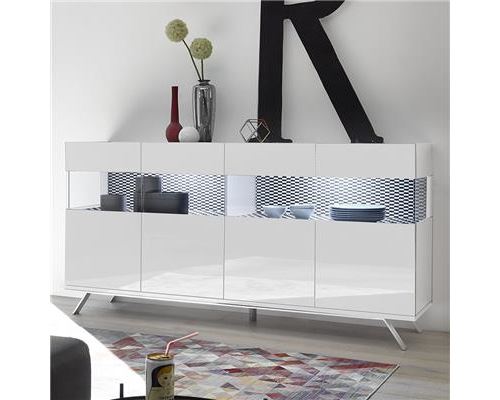 Buffet 4 portes LED blanc et noir design PALERMO 3