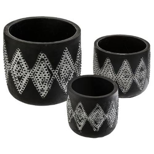 Lot de 3 Cache-Pots Ethnique 13cm Noir