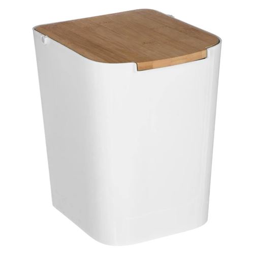 Accessoires de salle de bain Five Simply Smart Poubelle couvercle bambou natureo 5l blanc