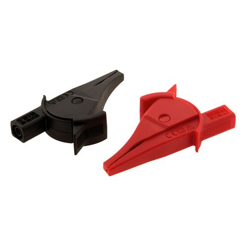Lot de 2 Pinces &Oslash;4mm de s&eacute;curit&eacute; large ouverture: 1 rouge + 1 noire -