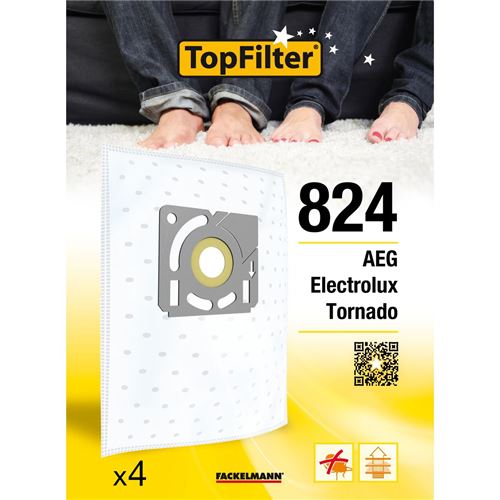 TopFilter 824, 4 sacs aspirateur pour Electrolux, AEG et Tornado boîte de sacs d'aspiration en non-tissé, 4 sacs à poussière (30 x 26 x 0,1 cm)