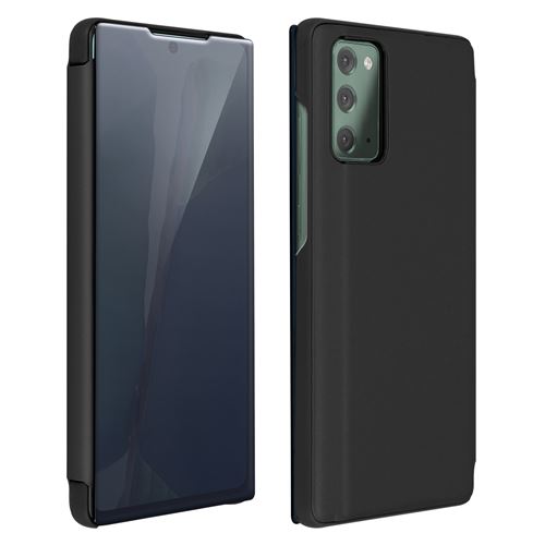 Avizar Housse pour Samsung Galaxy Note 20 Clapet translucide Design Miroir Support Vidéo Noir