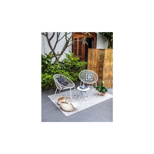 Opoa Salon De Jardin 2 Places - 2 Fauteuils Et Une Table Basse En Metal - Blanc