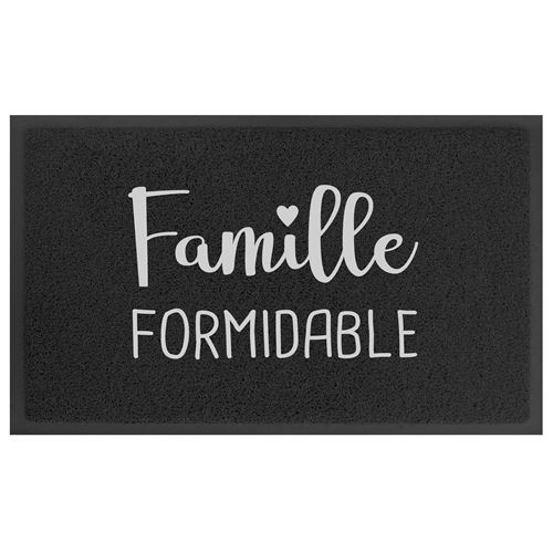 Tapis d'entrée - Rectangle - 45 x 75 cm - PVC Famille formidable - Noir et gris
