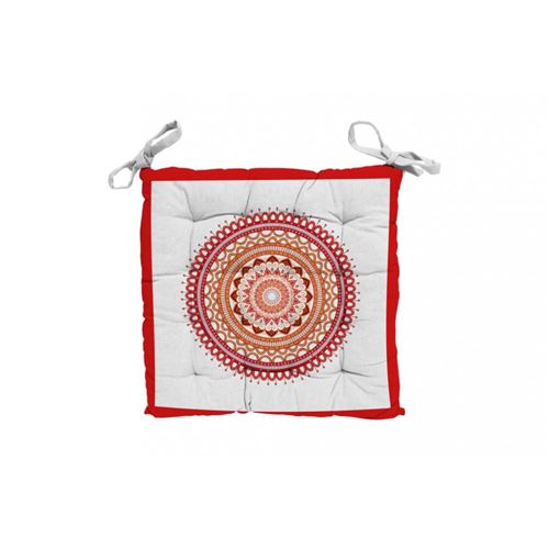 SOLEIL D'OCRE Galette de chaise capitonnée Mandala en coton - Orange corail