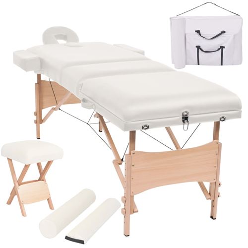 vidaXL Table de massage pliable et tabouret 10 cm d'&eacute;paisseur Blanc 