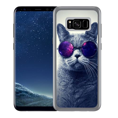 Coque pour Samsung Galaxy S8 chat lunettes galaxie