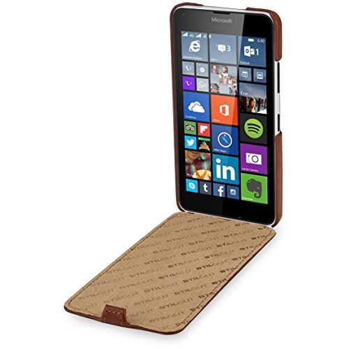 StilGut UltraSlim, Housse, étui, Coque en Cuir pour Microsoft Lumia 640 & Lumia 640 Double SIM (Compatible avec la Version Orange et Bleue), en Cognac