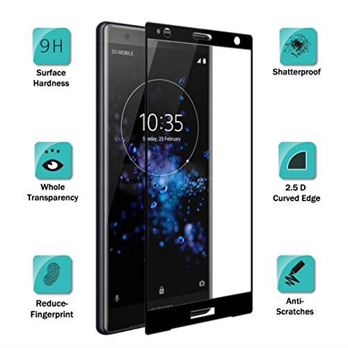 TAURI Protection écran pour Sony Xperia XZ2 [2 Pièces] [Couverture Complète] [9H Dureté] Film Protection Verre Trempé - Noir