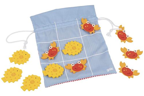 Goki animaux marins à orteil en tique 6,5 cm bois/coton bleu/jaune